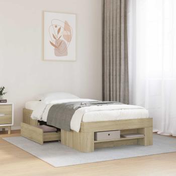 ARDEBO.de - Bettgestell mit Stauraum Sonoma-Eiche 80 x 200 cm Holzwerkstoff