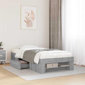 ARDEBO.de - Bettgestell mit Stauraum Grau Sonoma 80 x 200 cm Holzwerkstoff