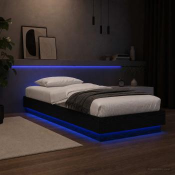 ARDEBO.de - Bettgestell mit LED Schwarze Eiche 80 x 200 cm Holzwerkstoff