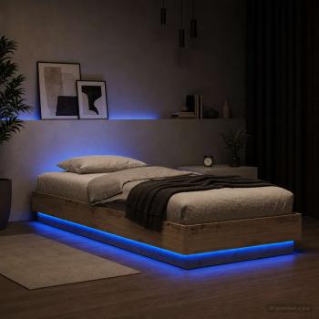 ARDEBO.de - Bettgestell mit LED Kunsthandwerk Eiche 80 x 200 cm