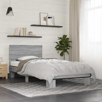 ARDEBO.de - Bettgestell mit Kopfteil Grau Sonoma 80 x 200 cm Holzwerkstoff