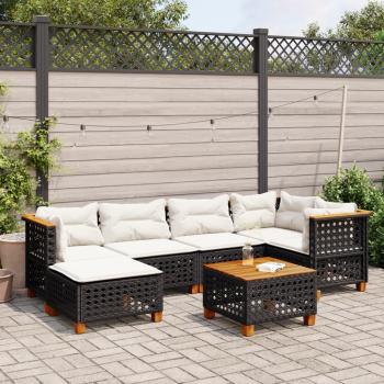 ARDEBO.de - 7-tlg. Garten-Sofagarnitur mit Kissen Schwarz Poly Rattan