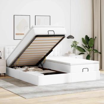 ARDEBO.de - Ottoman-Bett mit Matratzen & LEDs Weiß 160x200 cm Kunstleder