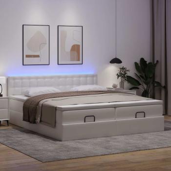 Ottoman-Bett mit Matratzen & LEDs Weiß 160x200 cm Kunstleder