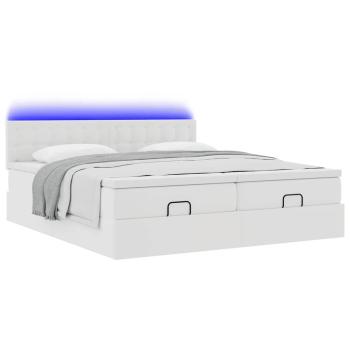 Ottoman-Bett mit Matratzen & LEDs Weiß 160x200 cm Kunstleder