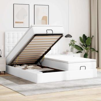 ARDEBO.de - Ottoman-Bett mit Matratzen & LEDs Reinweiß 160x200cm Kunstleder
