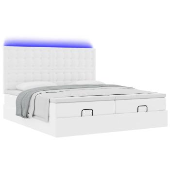 Ottoman-Bett mit Matratzen & LEDs Reinweiß 160x200cm Kunstleder