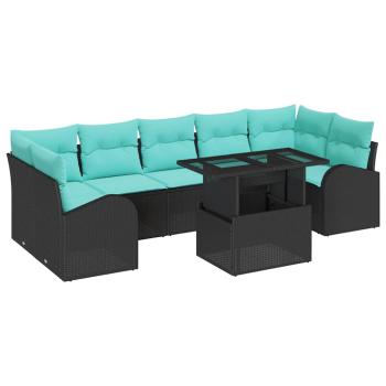 Gartensofa-set 8 stk. Schwarz Poly Rattan