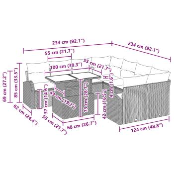 Garten-Sofa-Set 9 stk. Schwarz Poly Rattan