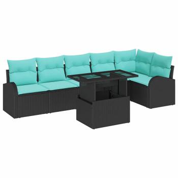 Gartensofa-set 7 Stk. Schwarz Poly Rattan