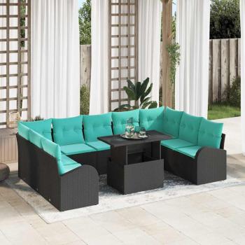 ARDEBO.de - Gartensofa-set 10 Stk. Schwarz Poly Rattan