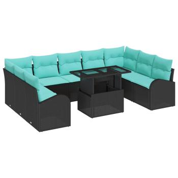 Gartensofa-set 10 Stk. Schwarz Poly Rattan