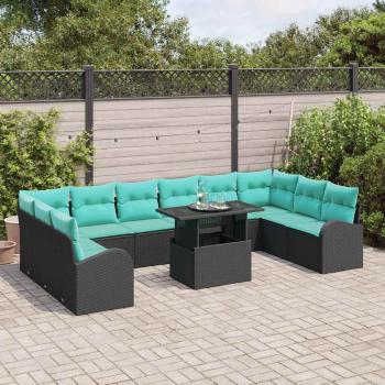 Gartensofa-set 11 Stk. Schwarz Poly Rattan