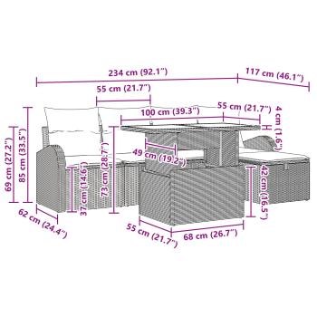 Gartensofa-set 6 Stk. Schwarz Poly-Rattan
