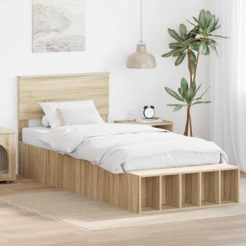 ARDEBO.de - Bettrahmen mit Regal Sonoma-Eiche 90 x 190 cm Holzwerkstoff