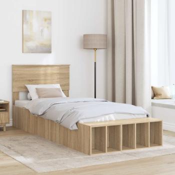 Bettrahmen mit Regal Sonoma-Eiche 90 x 190 cm Holzwerkstoff