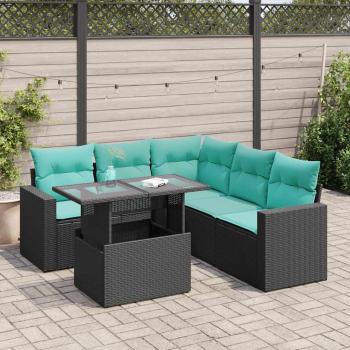 ARDEBO.de - 6-tlg. Garten-Sofagarnitur mit Kissen Schwarz Poly Rattan