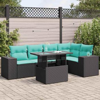 ARDEBO.de - 6tlg. Garten-Sofagarnitur mit Kissen Schwarz Poly Rattan Akazie