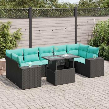 ARDEBO.de - 8-tlg. Garten-Sofagarnitur mit Kissen Schwarz Poly Rattan