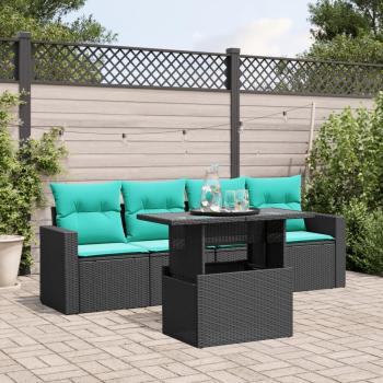 ARDEBO.de - 5-teiliges Gartensofa-Set mit Kissen, schwarzes Polyrattan