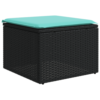 7-teiliges Gartensofa-Set mit Kissen, schwarzes Polyrattan