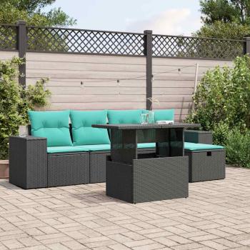 ARDEBO.de - 6-teiliges Gartensofa-Set mit Kissen, schwarzes Polyrattan