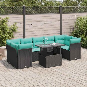 ARDEBO.de - 8-tlg. Garten-Sofagarnitur mit Kissen Schwarz Poly Rattan