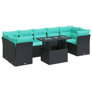 8-tlg. Garten-Sofagarnitur mit Kissen Schwarz Poly Rattan