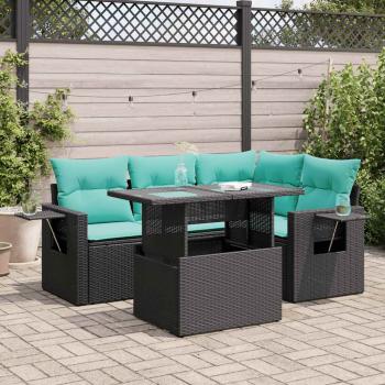 ARDEBO.de - 5-tlg. Garten-Sofagarnitur mit Kissen Schwarz Poly Rattan Akazie