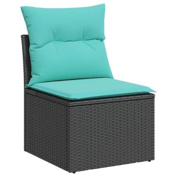 7-tlg. Garten-Sofagarnitur mit Kissen Schwarz Poly Rattan Akazie