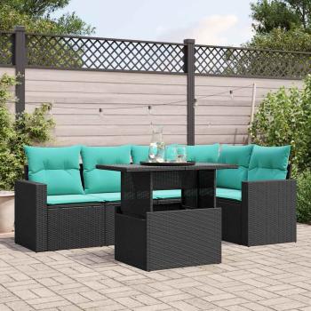 ARDEBO.de - 6-teiliges Gartensofa-Set mit Kissen, schwarzes Polyrattan