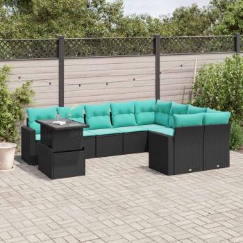 ARDEBO.de - 10-teiliges Gartensofa-Set mit Kissen, schwarzes Polyrattan