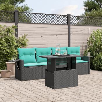 ARDEBO.de - 5-teiliges Gartensofa-Set mit Kissen, schwarzes Polyrattan