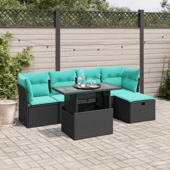 ARDEBO.de - 6-teiliges Gartensofa-Set mit Kissen, schwarzes Polyrattan