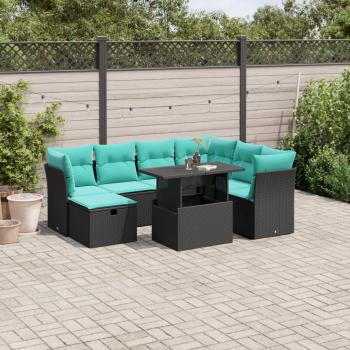 ARDEBO.de - 8-teiliges Gartensofa-Set mit Kissen, schwarzes Polyrattan