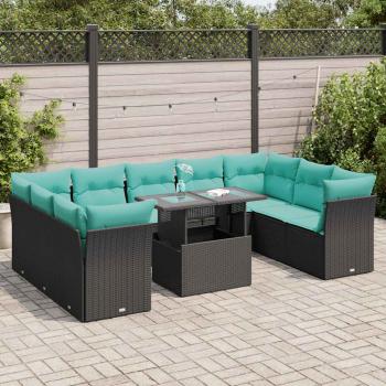 ARDEBO.de - 10-tlg. Garten-Sofagarnitur mit Kissen Schwarz Poly Rattan