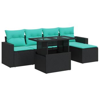 6-tlg. Garten-Sofagarnitur mit Kissen Schwarz Poly Rattan