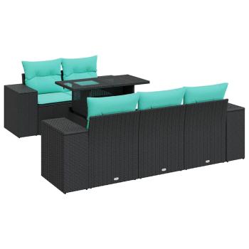 6-tlg. Garten-Sofagarnitur mit Kissen Schwarz Poly Rattan