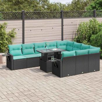 ARDEBO.de - 11-tlg. Garten-Sofagarnitur mit Kissen Schwarz Poly Rattan