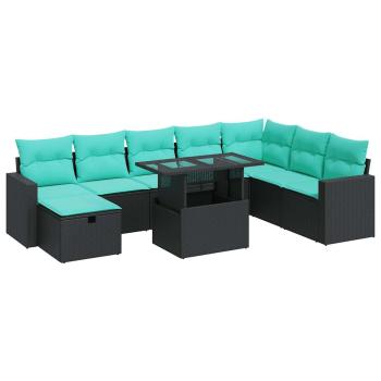 9-tlg. Garten-Sofagarnitur mit Kissen Grau Poly Rattan Akazie