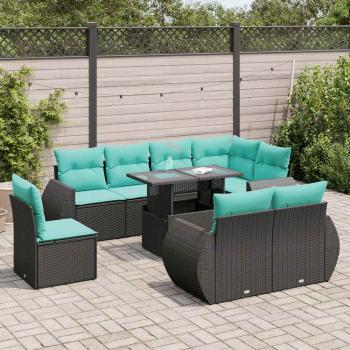 ARDEBO.de - 9-tlg. Garten-Sofagarnitur mit Kissen Schwarz Poly Rattan