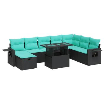 9-tlg. Garten-Sofagarnitur mit Kissen Grau Poly Rattan Akazie