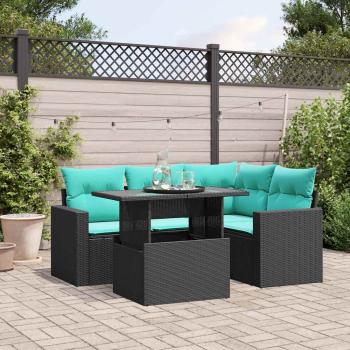 ARDEBO.de - 5-teiliges Gartensofa-Set mit Kissen, schwarzes Polyrattan