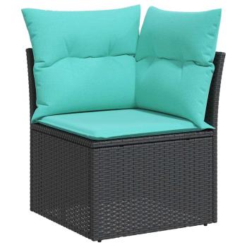 7-teiliges Gartensofa-Set mit Kissen, schwarzes Polyrattan