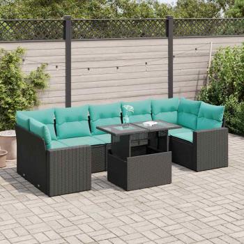 ARDEBO.de - 8-tlg. Garten-Sofagarnitur mit Kissen Schwarz Poly Rattan