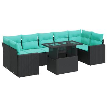 8-tlg. Garten-Sofagarnitur mit Kissen Schwarz Poly Rattan
