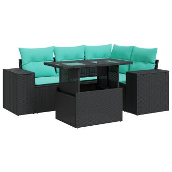 5-tlg. Garten-Sofagarnitur mit Kissen Schwarz Poly Rattan