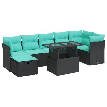 8-tlg. Garten-Sofagarnitur mit Kissen Grau Poly Rattan Akazie