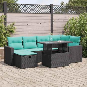 ARDEBO.de - 7-tlg. Garten-Sofagarnitur mit Kissen Grau Poly Rattan Akazie