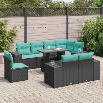 ARDEBO.de - 9-tlg. Garten-Sofagarnitur mit Kissen Schwarz Poly Rattan